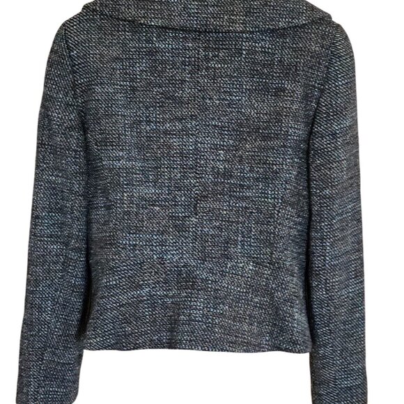 Tweed Button-Up Jacket wool blend Black White Textured classic Workwear capsule - Picture 2 of 5